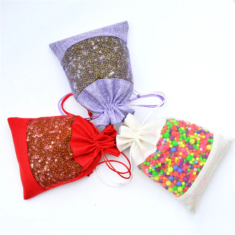 20/50/100PCS/단일 측면 투명 drawstring 황마 가방 캔디 쥬얼리 포장 웨딩 생일 파티 선물 빔 저장 가방