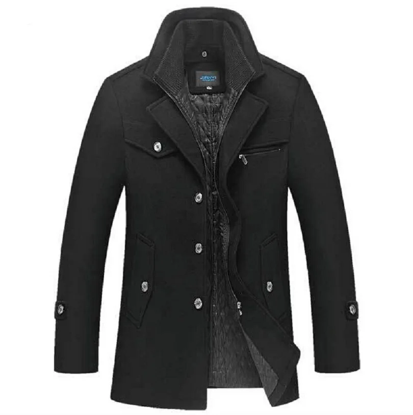 Winter Coat Men Long Wool Thick Windbreaker Woolen Overcoat Casaco Masculino Palto Jaket Men's Casual Trench Peacoat 5XL Jackets - Цвет: Черный