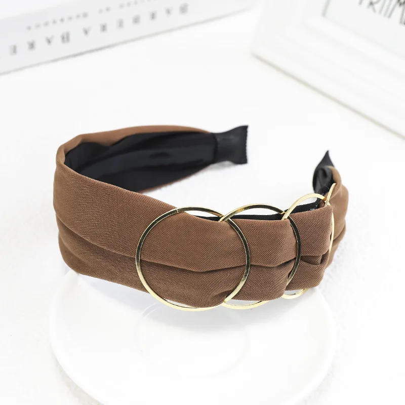 C733 dark brown Модные резинки для волос с золотым металлическим зажимом для женщин, заколки для волос, обруч для волос, аксессуары для волос, головная повязка для девочек, моющий головной убор, diademas - Цвет: C733 dark brown