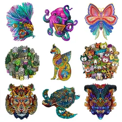 Quebra cabeças de madeira em formato de arco íris, borboleta, gato, animais, exclusivo, brinquedo para crianças, adultos, jogos educacionais, presentes