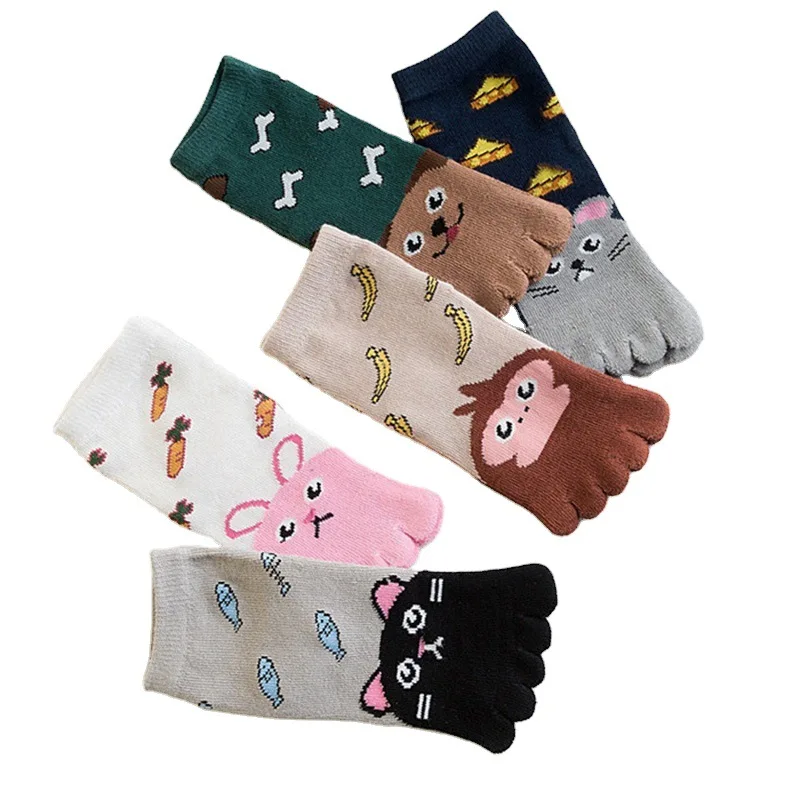 

5 Pairs Kids Cartoon Animal Socks Five Fingers Sock Children Hosiery Toe Socks Toddler Baby Girls Boys Pure Cotton Cute Socks