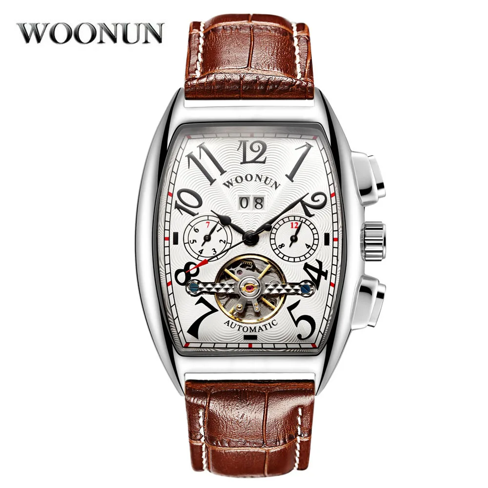 

2020 Fashion Tonneau Tourbillon Watches Men Leather Band Calendar Automatic Mechanical Watches Casual Men Watches Reloj Hombre