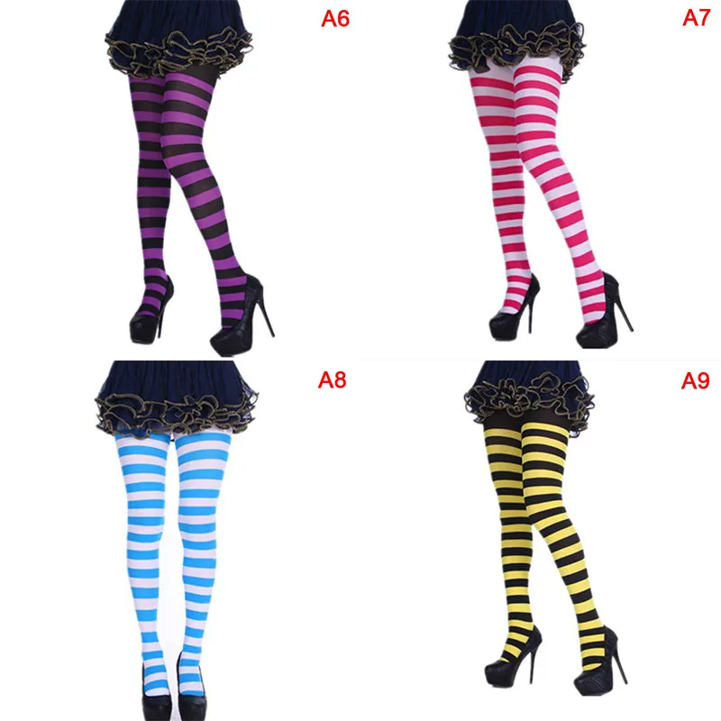 Womens Striped Holiday Tights OpaqueMicrofibers Stockings Nylon Footed Pant Mj69 