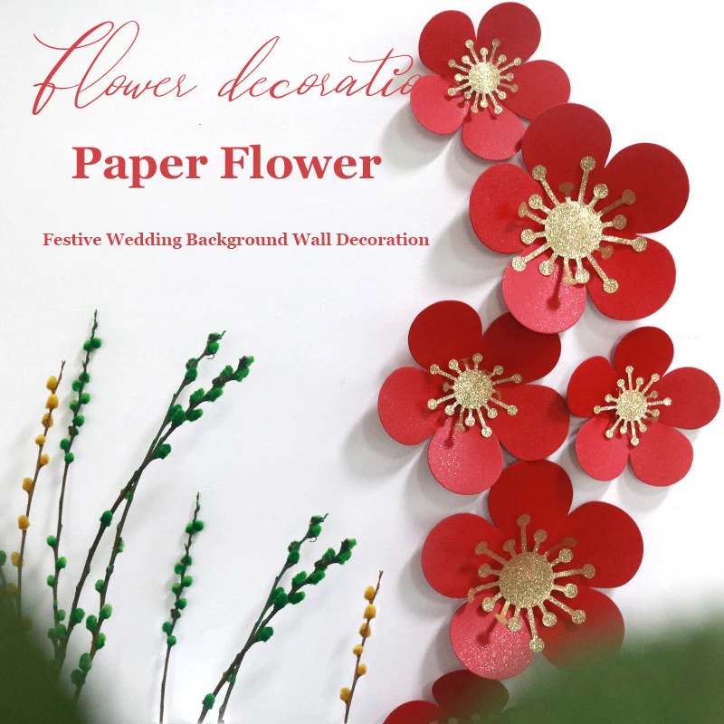 

Wedding Background Decoration 6 Pcs Set Red Paper Flower Wedding Props Window Layout Chen Mei Background Wall Decoration Flower
