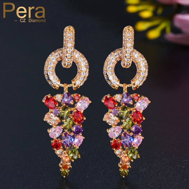 Серьги подвески женские золотистые в форме винограда с фианитом|dangling earrings for