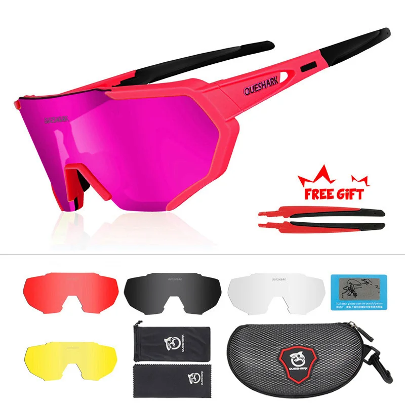 QUESHARK дизайн поляризованных велосипедные очки для мужчин Для женщин велосипед очки велосипедные очки 5 линзы зеркальные UV400 очки - Цвет: As Picture Showed