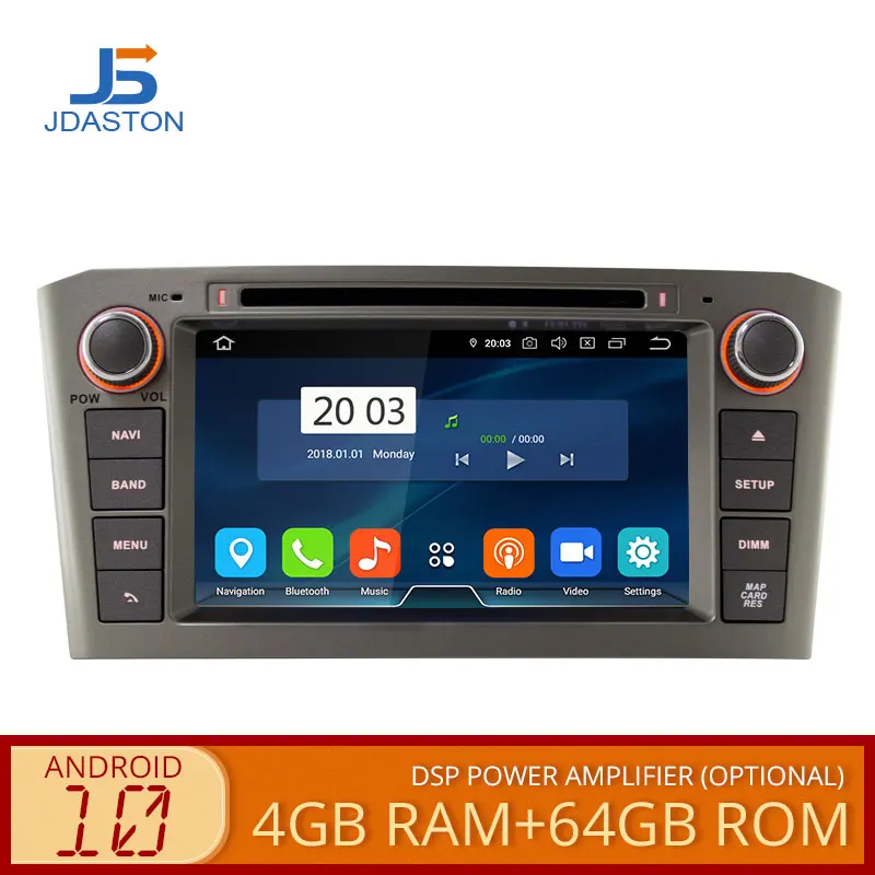 Автомобильный DVD плеер JDASTON 2 DIN Android 10 для Toyota T25 Avensis 2003 2008 Восьмиядерный процессор