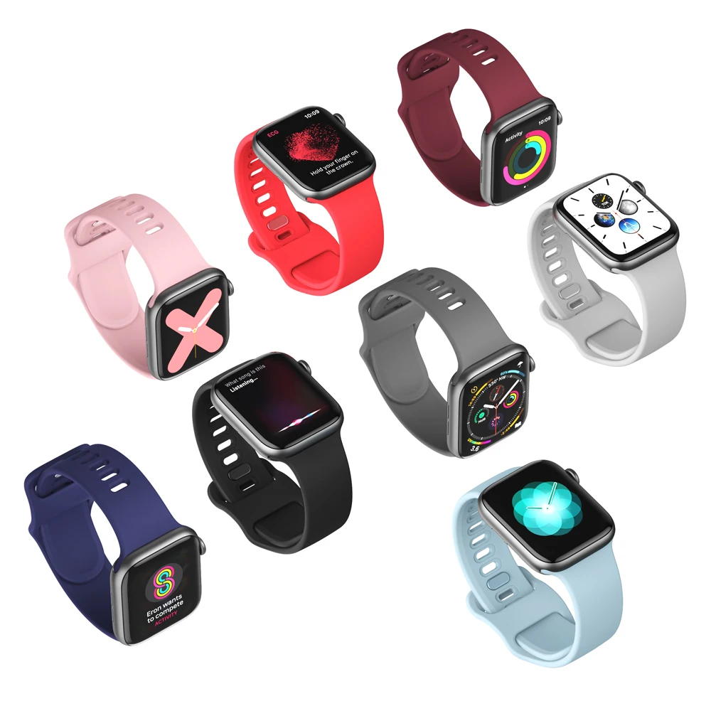 Высококачественный силиконовый спортивный мягкий браслет для Apple Watch, ремешок серии 5, 38 мм, 40 мм, 42 мм, 44 мм, ремешок для iWatch, силиконовый 2, 3, 4