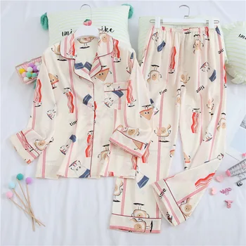 

Pyjama Femme Sleepwear Women Set Pijama Mujer Sexy Home Clothes Long Sleeve Striped Silk Pajamas