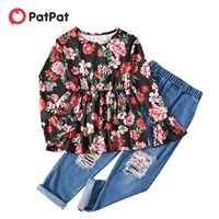 floral topo e rasgado calças jeans conjunto - Imagem 2