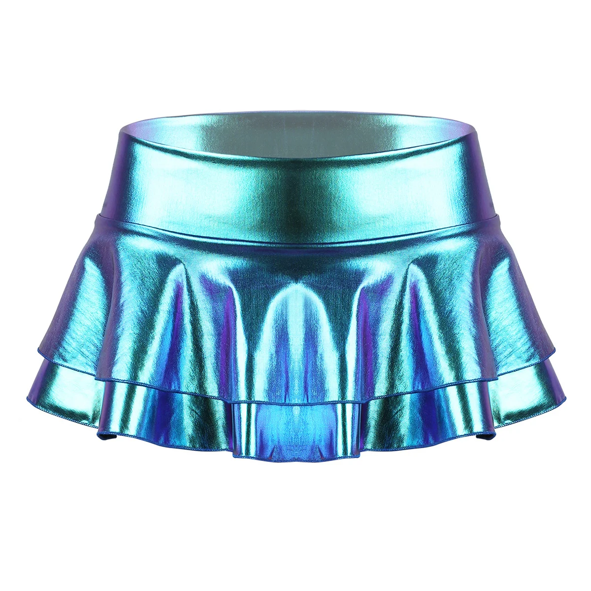 FEESHOW, сексуальная двухслойная мини-юбка трапециевидной формы для женщин, женский металлический светоотражающий широкий пояс, Клубная одежда, Одежда для танцев на сцене - Цвет: Blue