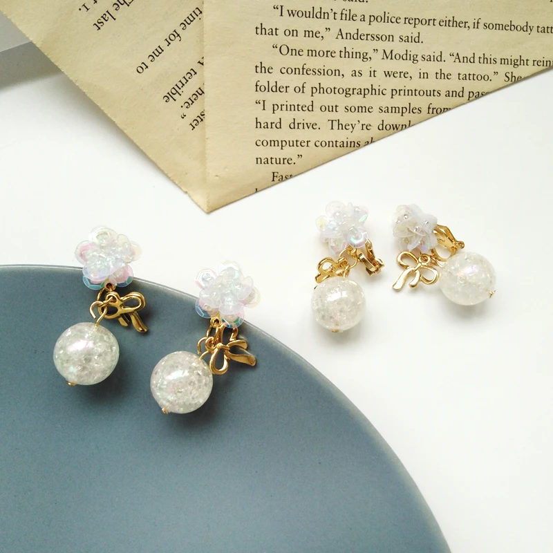 

Free Shipping Cute Sweet Flower Bow Pearl Earring