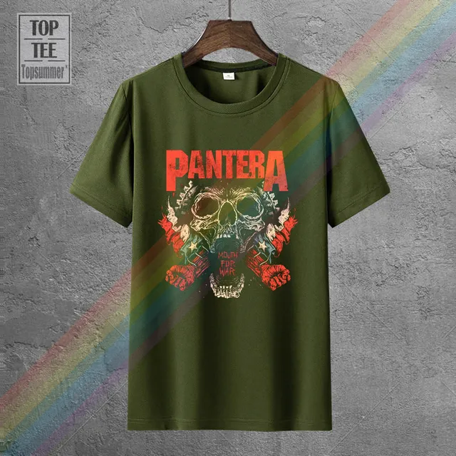 Pantera T Shirt Black Graphic Print Heavy Groove Metal Rock Band Tees 1-A-179 O-Neck Hipster T Shirts 0162147-Army Green
