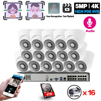 

H.265 16CH HD 5MP 8MP POE NVR Kit CCTV Security Camera System Audio Sound Dome POE IP Camera Video Security Surveillance Kit
