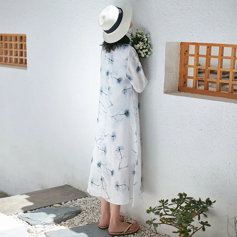 Frauen Sommer повседневное Kurzarm Langes пластина Кнопка цветочный принт Макси Kleid Rollkragen Elegante Kleider Vestido