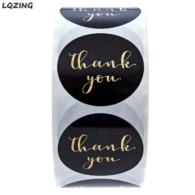 500pcs Hot Gold &quotthank you" Sticker For Envelope Sealing Labels Stickers Black Background Round Stationery Supply | Дом и сад