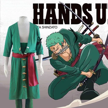 

Highly Reductive Anime One Piece Roronoa Zoro Cosplay Costumes Green Uniform Suit Full Set In Stock Or Custom-Make Any Size