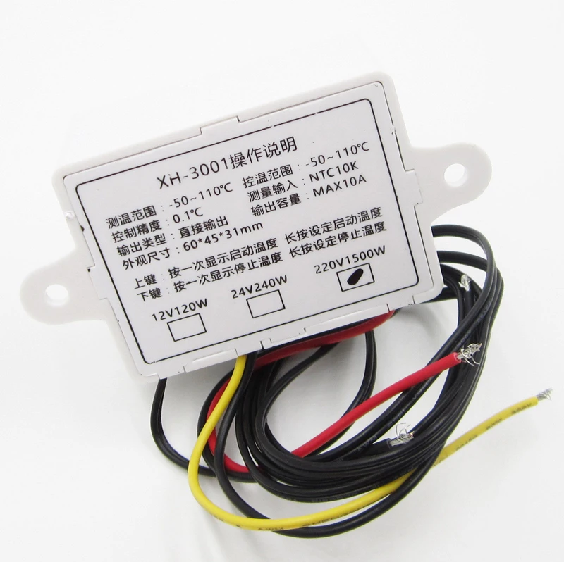 220VAC 10A Digital LED Temperature Controller XH-W3001 For Arduino Cooling Heating Switch Thermostat + NTC Sensor diy