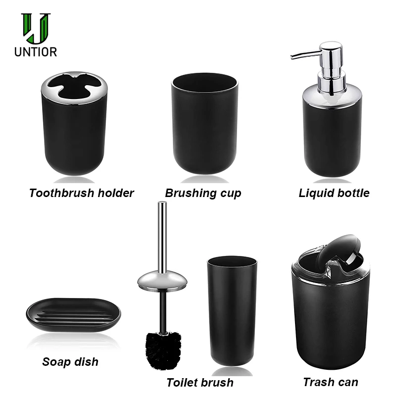UNTIOR 6 шт. набор пластиковых аксессуаров для ванной комнаты держатель для зубных щеток стакан для зубных щеток диспенсер для мыла мыльница туалетная щетка мусорный бак