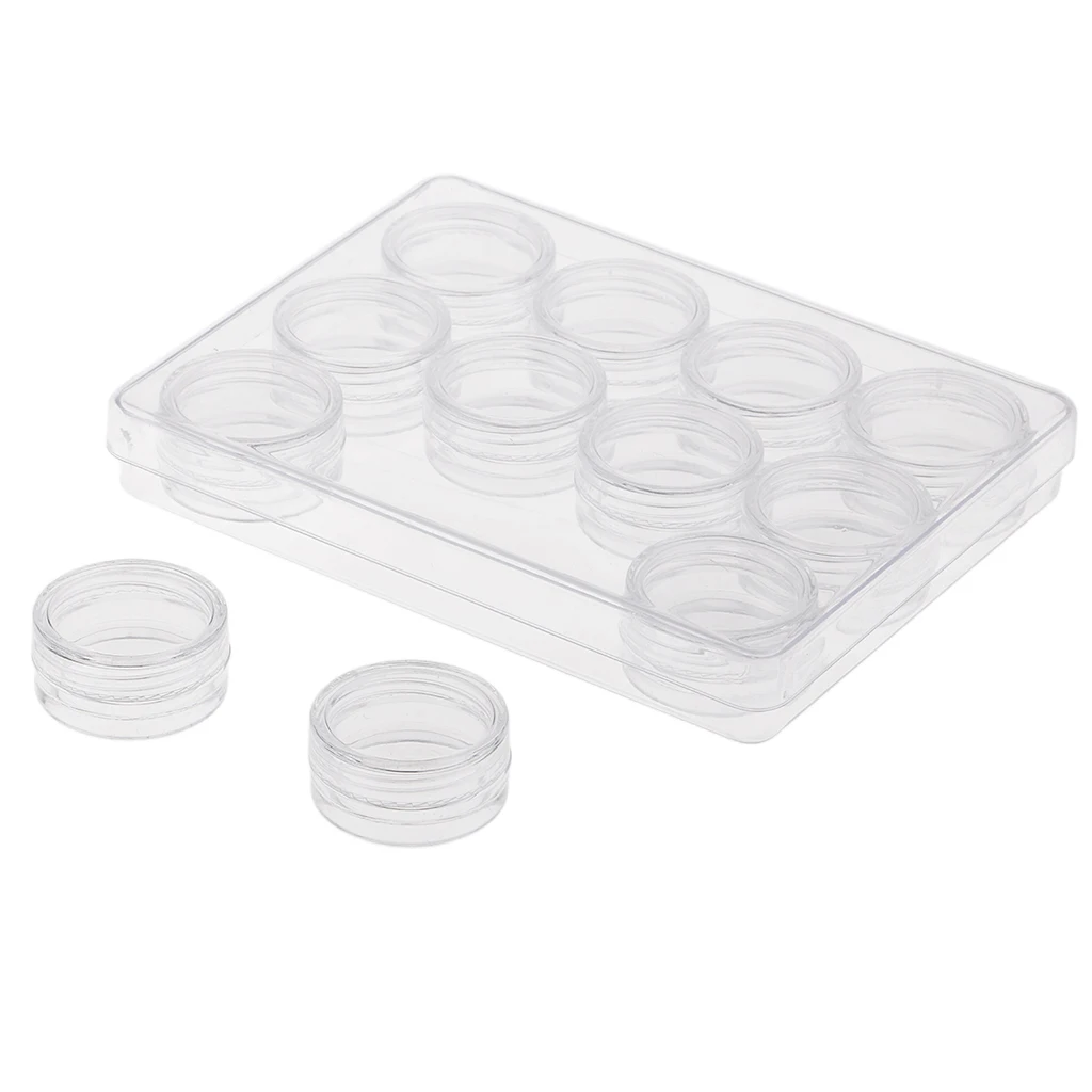 Plastic Storage Box with 12 Round Clear Jars for Beads, Glitter, Accessories