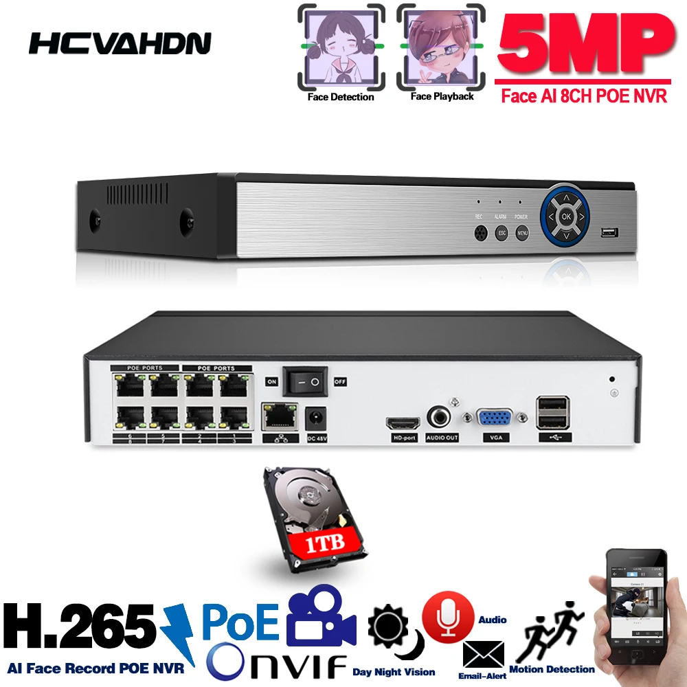 H.265 4CH 8CH Full HD 5MP 4MP PoE NVR сетевой видеорегистратор все в одном для стандартной