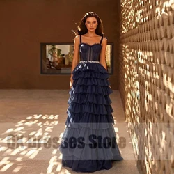 Modern Tulle Ruffles Evening Dress A-line Spaghetti Straps Prom Dress Party Gown Custom Special Occasion Dresses For Women