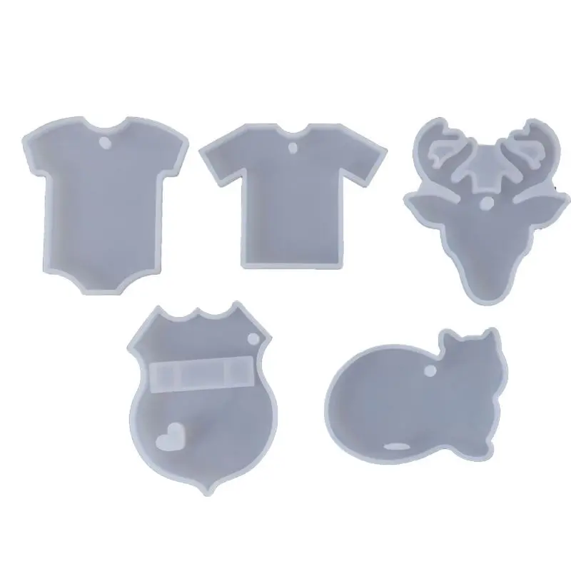 5Pcs Handmade T-shirts Elk Deer Cat Babysuit Pendant Molds Keychain Resin Mold Kit Epoxy Resin Jewelry Making Tools