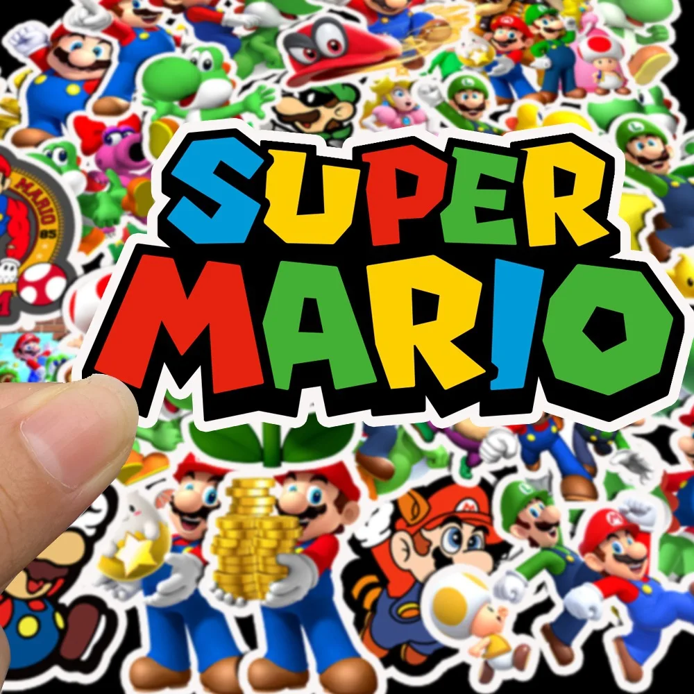 50 pièces/sac jeux de dessin animé Super Mario autocollant Goomba Troopa Bowser pêche Luigi Yoshi enfants guitare Graffiti Mario Bros Adesivos (lot de 50)