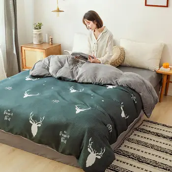 

Winter Warm Duvet Cover Waffle Weave Cotton+Flannel Comforter Cover AB Sides Sleeping Bags Queen King Full Quilt Cover 220*240CM