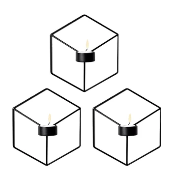 

House Ornament Nordic Style 3D Geometric Wall Mounted Candle Holder Metal Candlestick Home Decor,3 Pcs