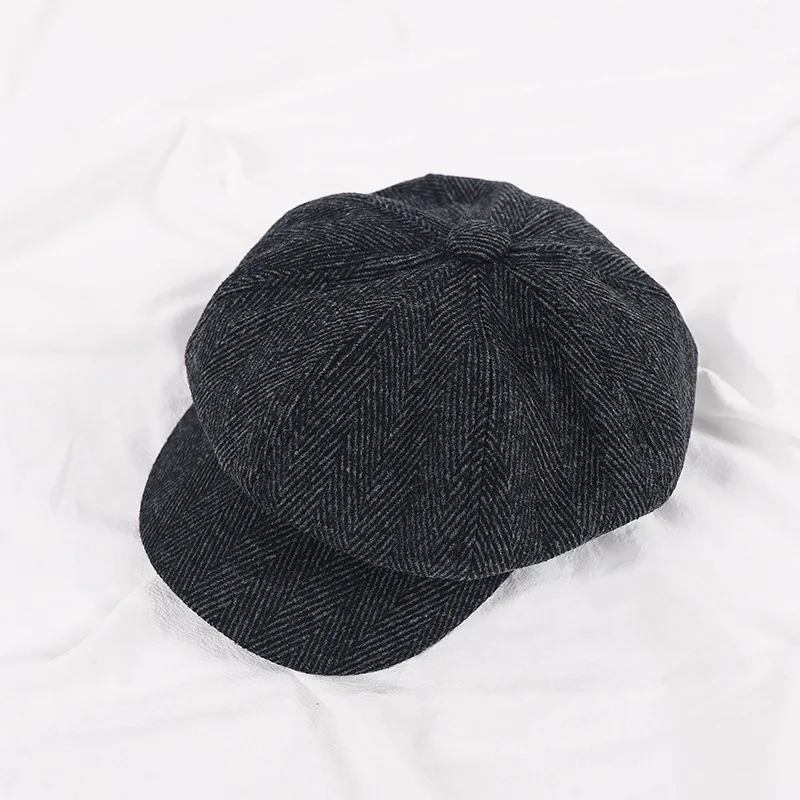 Вельветовая шляпа, художественная восьмиугольная шляпа, модная женская и Мужская винтажная шляпа, газетная осенняя и зимняя полосатая Кепка, ретро британский стиль, шапка NZ117 - Цвет: Темно-серый