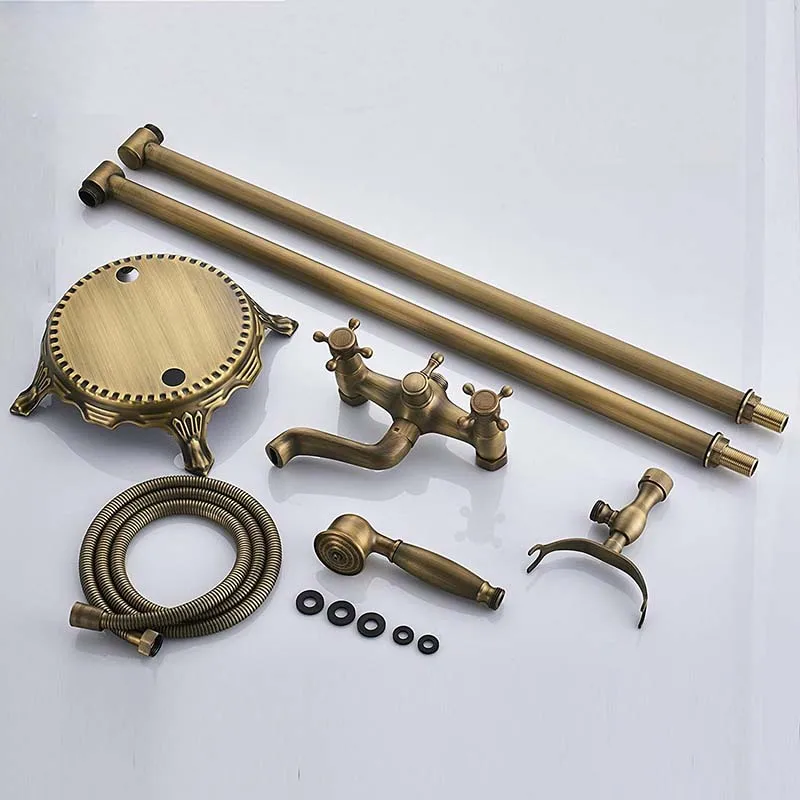 Antique Floor-Standing Bathtub Sink Faucet Bathroom Shower Set Standing Bathtub Faucet With Shower Telephone Style Hot  And Cold 6