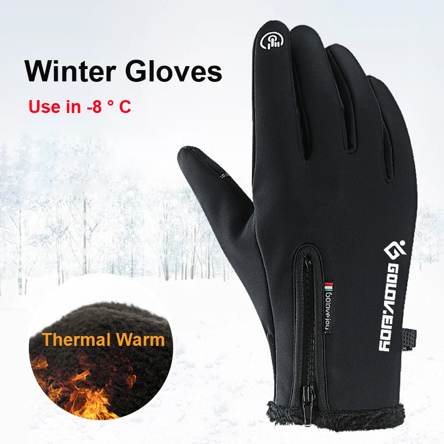 NEWBOLER Touch Screen Bike Bicycle Gloves Winter Thermal Warm Windproof Full Finger MTB Cycling Gloves Sport Glove For Mem Women