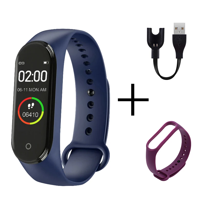 Модный браслет M4, Bluetooth, умный, водонепроницаемый, цветной браслет, измеритель артериального давления, мониторинг сна, информация, напоминание, часы - Цвет: blue purple