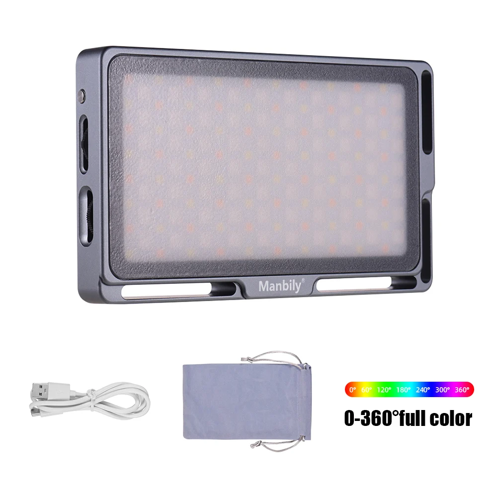 Grey Manbily Portable RGB LED Video Light Panel lamp Dimmable 2500K-8500K Mini Pocket with OLED Screen 360 Colors 9 Light for YouTube - Цвет: Grey
