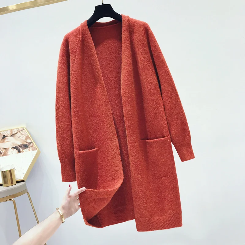 autumn long women sweater and cardigan solid pocket knitted thicken warm loose casual office lady fashion outwear coat tops