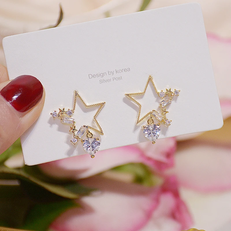 Temperament Transparent Crystal Hollow Star Women Earring Bling Zirconia Minimalist Exquisite Stud Earrings Wedding Bizuteria - Image 4