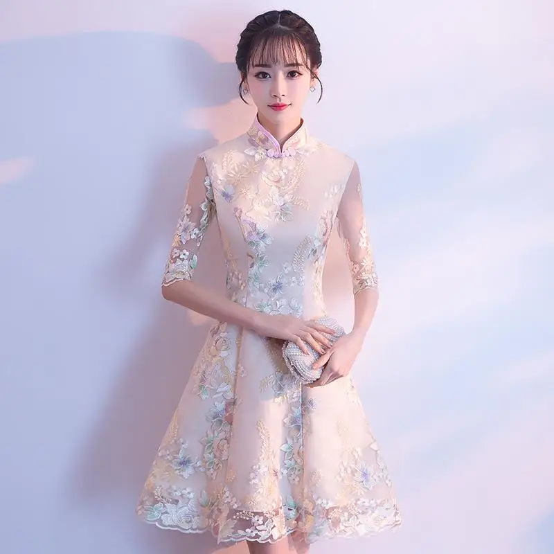 Классический улучшенный Cheongsam высокое качество vestidos элегантное свадебное платье невесты повседневные платья китайский стиль для женщин цветок Qipao - Цвет: Style B