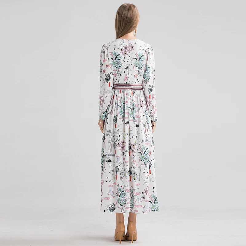 VERDEJULIAY подиумное женское платье осень лето мода Boho длинный рукав полоса цветочный принт милое длинное платье Vestidos