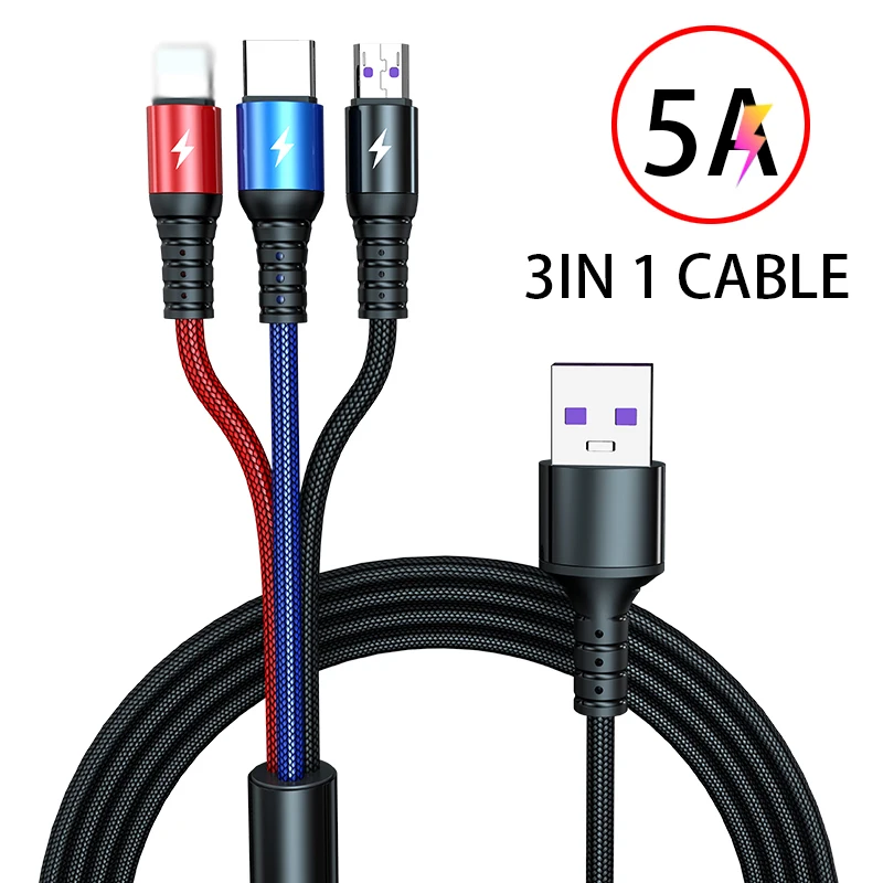 RDCY 5A Быстрая зарядка 3 в 1 Micro Usb мульти кабель для быстрой зарядки типа C iPhone Xiaomi