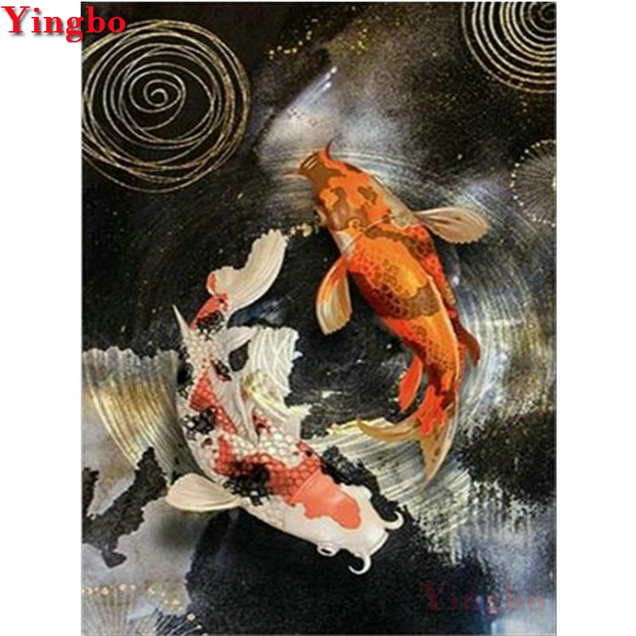 Полностью квадратная круглая Алмазная картина с животными кои рыба алмазная