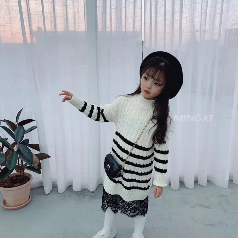 

Children's clothes 2019 winter new children's sweater children's wool pullover long lace long sleeves