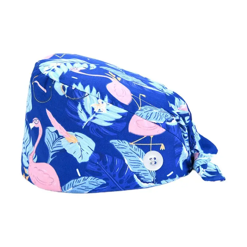 37 Colors Unisex Adjustable Working Scrub Cap with Protect Ears Button Electrocardiogram Embroidery Floral Print 