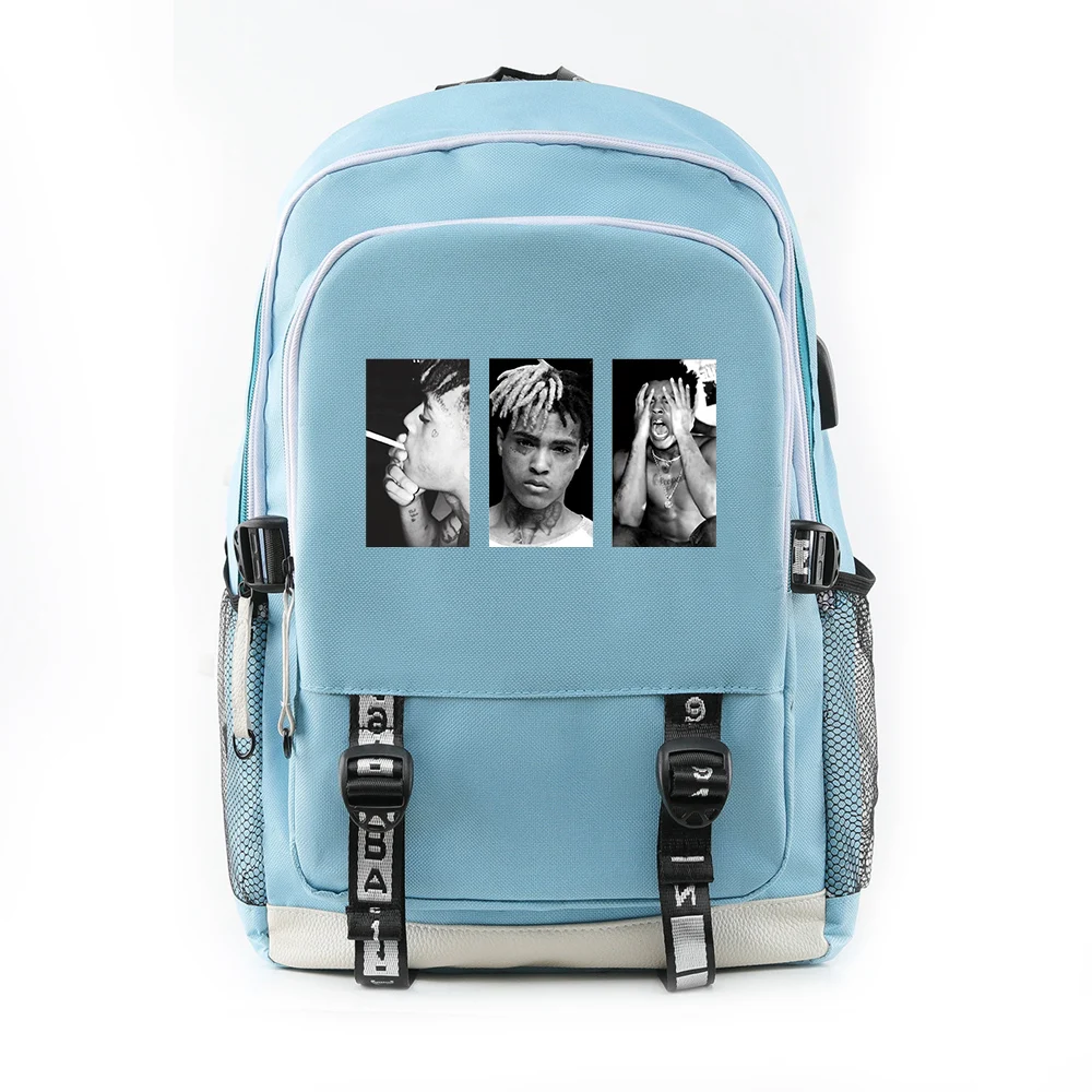 1XXXTentacion Холщовая Сумка с принтом с usb зарядным портом функциональный рюкзак подростковый школьный стиль растягивающиеся холщовые рюкзаки с пряжкой