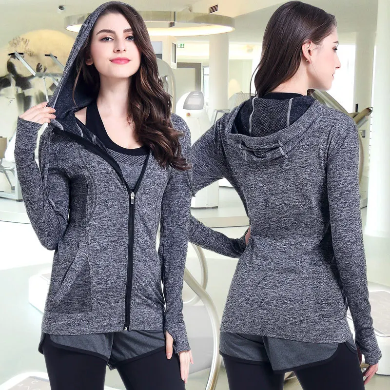 

Autumn And Winter Yoga Clothes Women's Hooded Quick-Dry Coat Slim Fit Long-sleeved Upper Garment Zipper Running Sports Fitness S