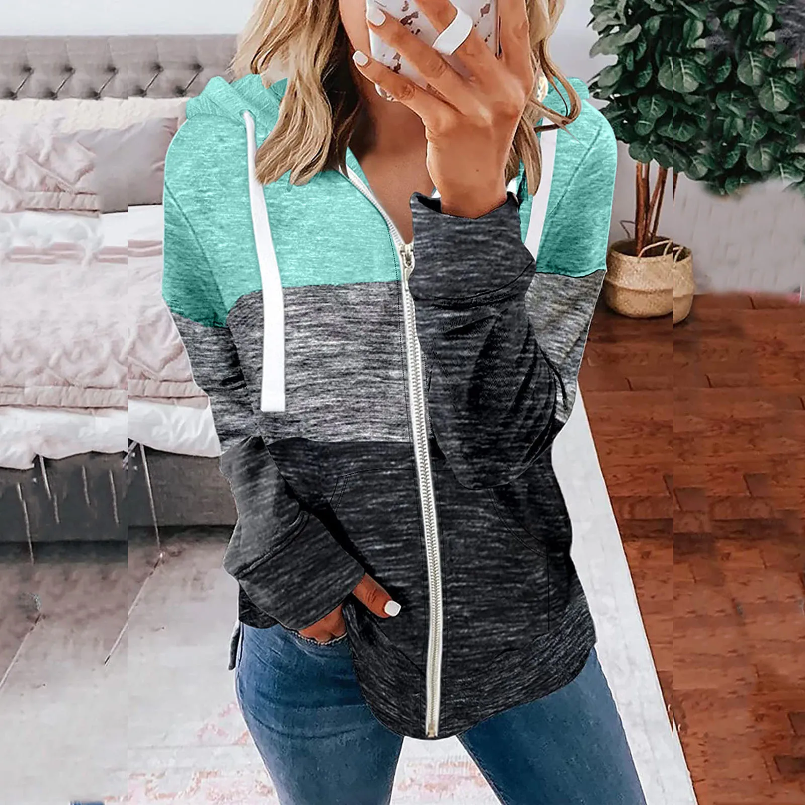 

Куртка с капюшоном на молнии, Демисезонные женские куртки, винтажные Женские повседневные пальто с длинным рукавом Одежда с карманами, Casaco Feminino