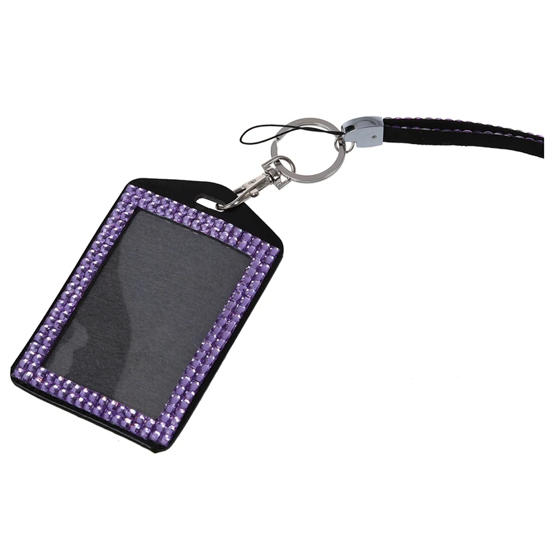 2 шт Стразы Bling Crystal на заказ ремешок вертикальный держатель для удостоверения личности(темно-фиолетовый и фиолетовый светильник