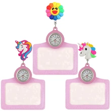 Мода 2 в 1 мультфильм прекрасный мягкий резиновый медсестры выдвижной карманные часы для женщин бейдж доктора катушка имя карты висят часы