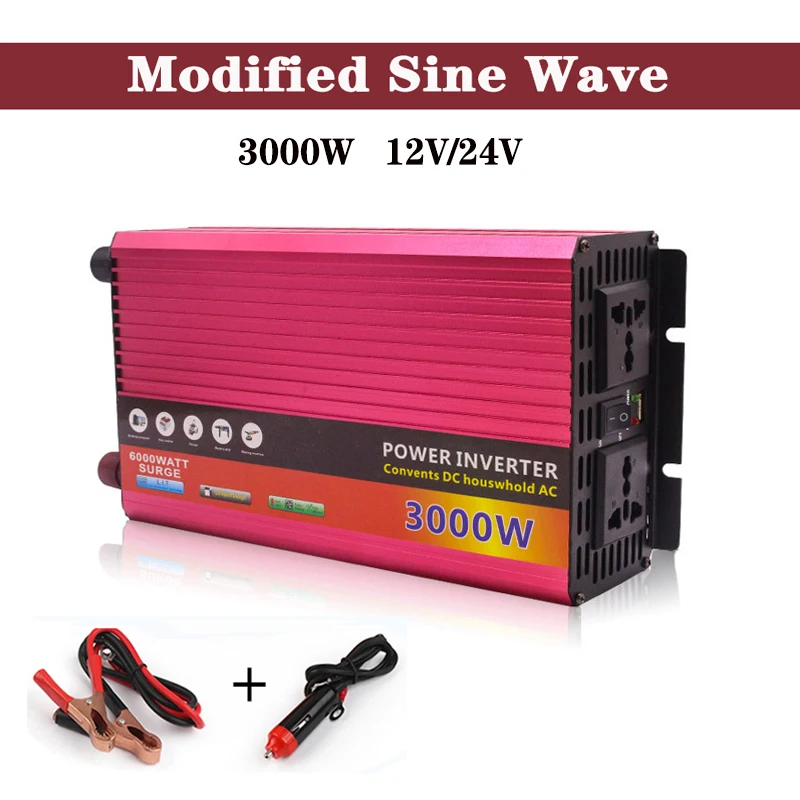 3000 Вт модифицированный синусоидный Инвертор постоянного тока 12V / 24V Портативный