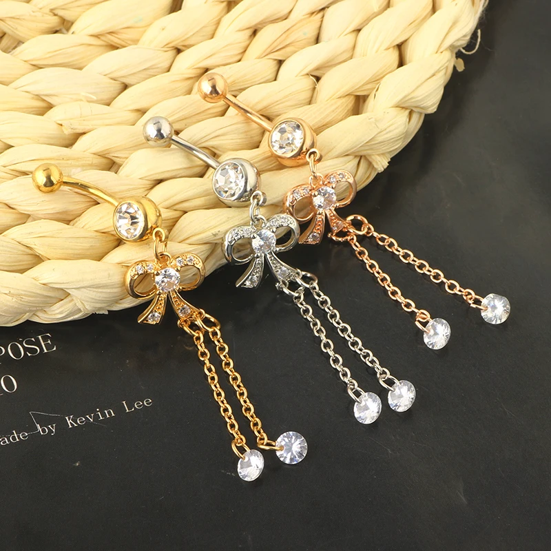 JUNLOWPY New Zircon Fashion Surgical Stainless Steel Navel Piercing Flower Pendant Belly Button Rings Belly Piercing Body Jewely